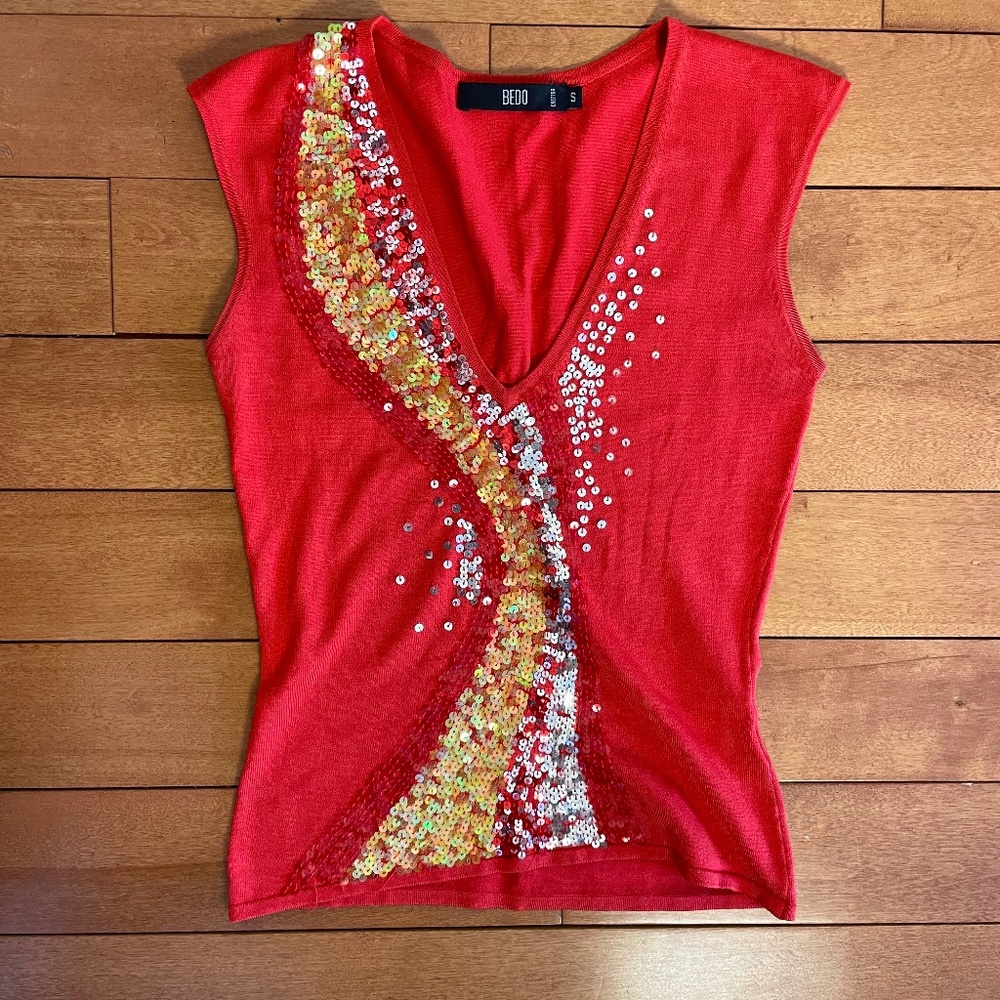 Vintage Red and Gold Sequinned Top